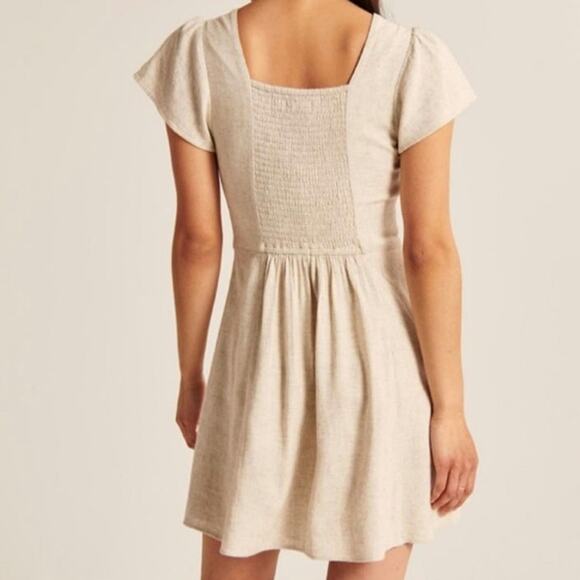 Abercrombie & Fitch Linen Blend Knotted Front Flutter Sleeve Mini Dress Medium - Picture 3 of 16